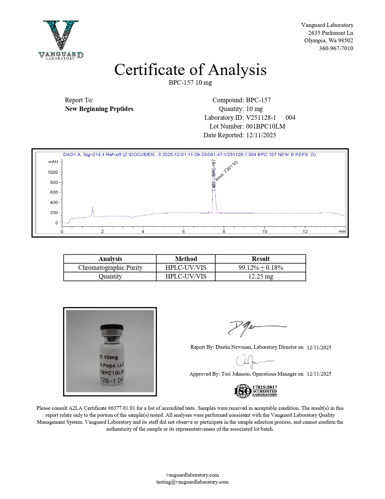 infiniwell bpc-157 coa certificate of analysis BPC 157 - 10mg Bacteriostatic Water | Mountainside Size:2mg Antibiotic injection for dog infections